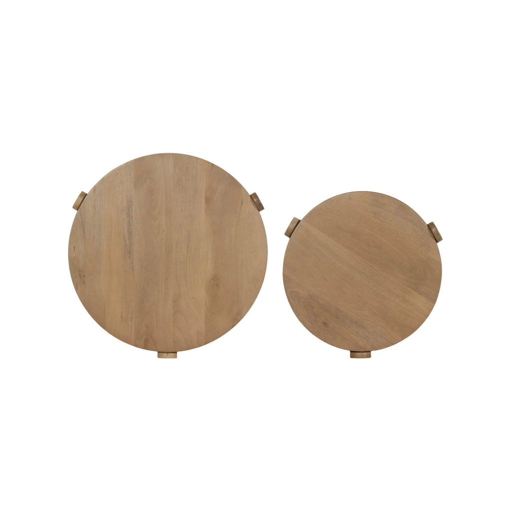Set di 2 tavolini rotondi in legno di mango, marrone naturale