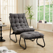 Poltrona relax da esterno con poggiapiedi in acciaio nero e cuscino grigio HAVRYA
