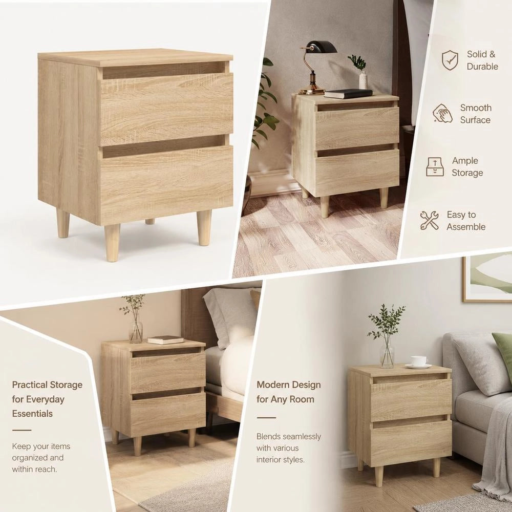 Bedside Tables 2 Pcs. Pinewood Legs Sonoma Oak 40x35x50cm