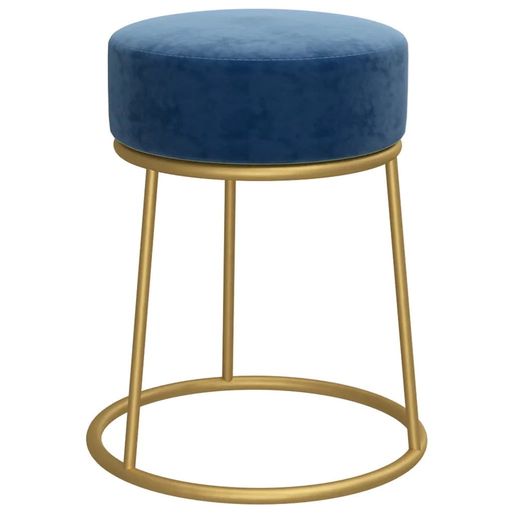 Sgabello Rotondo Blu in Velluto 340254