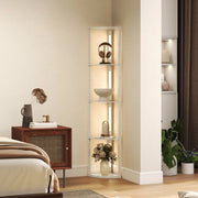 Lampada da terra LED dimmerabile con 4 ripiani, luce calda, struttura in quercia 41x30x164 cm