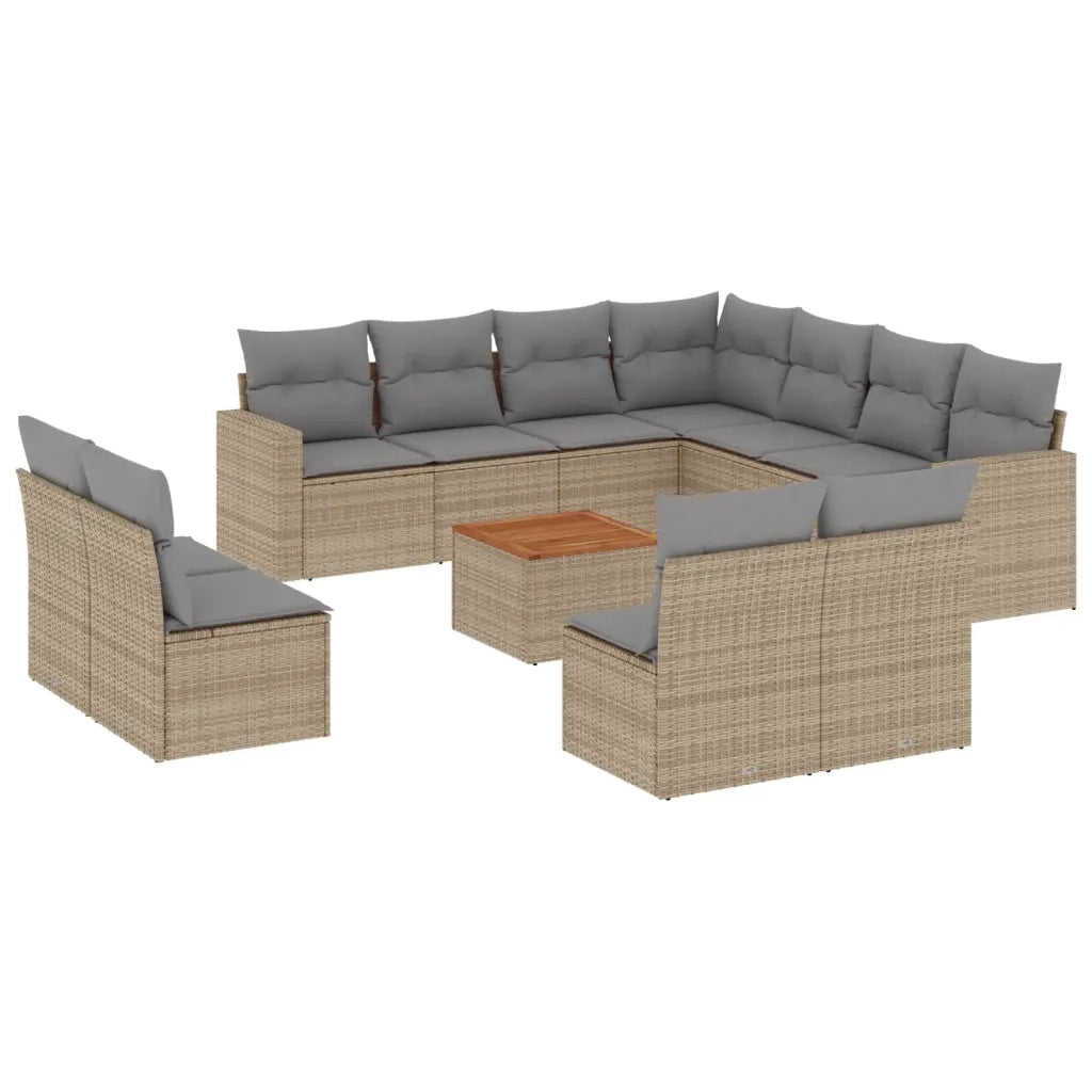 Set Divani da Giardino 12 pz con Cuscini Beige in Polyrattan