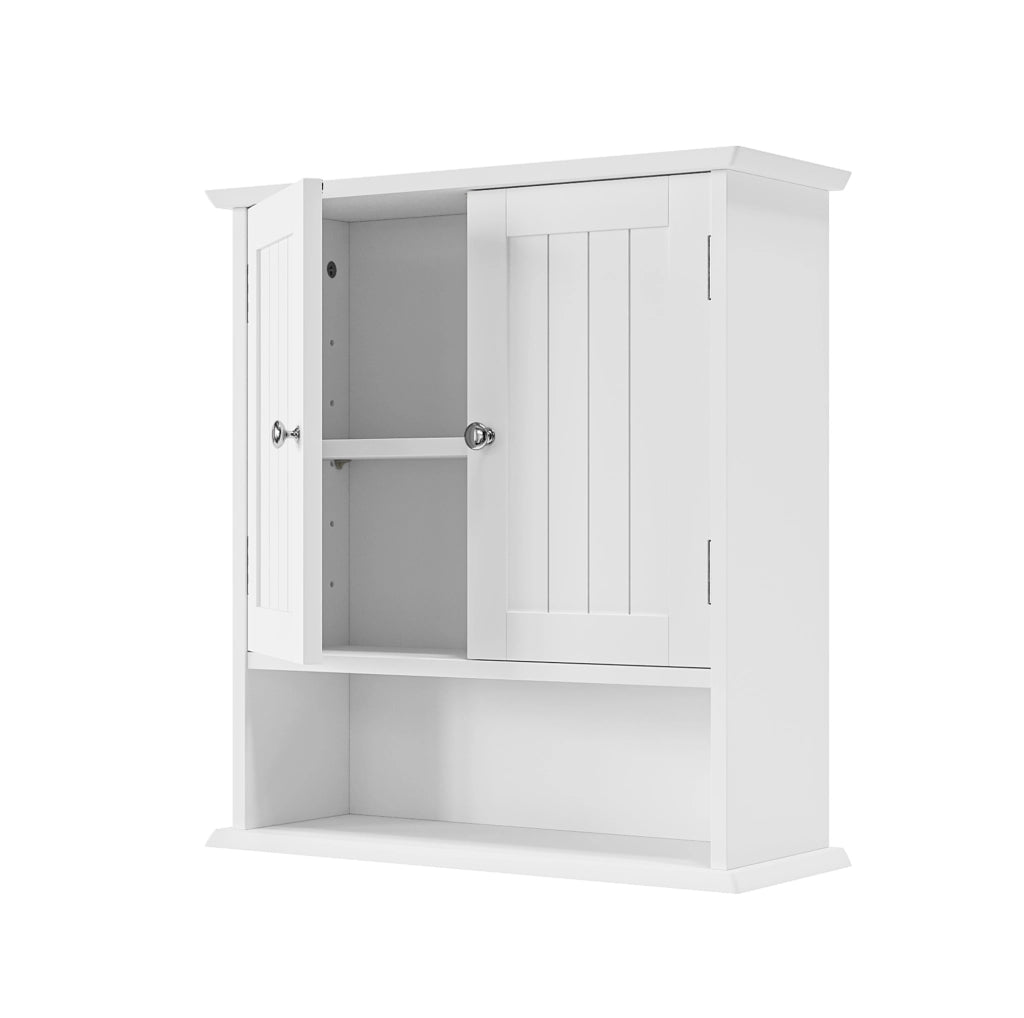 Armadio da bagno bianco a parete con doppie ante e ripiani regolabili, 54,6x19,8x59,9 cm