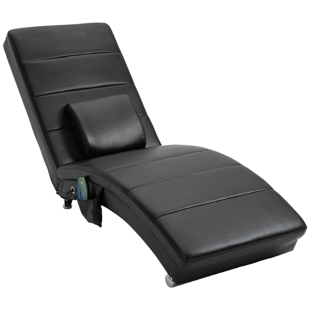 Chaise longue 163x58x87 cm con massaggio a 8 punti in pelle sintetica nera