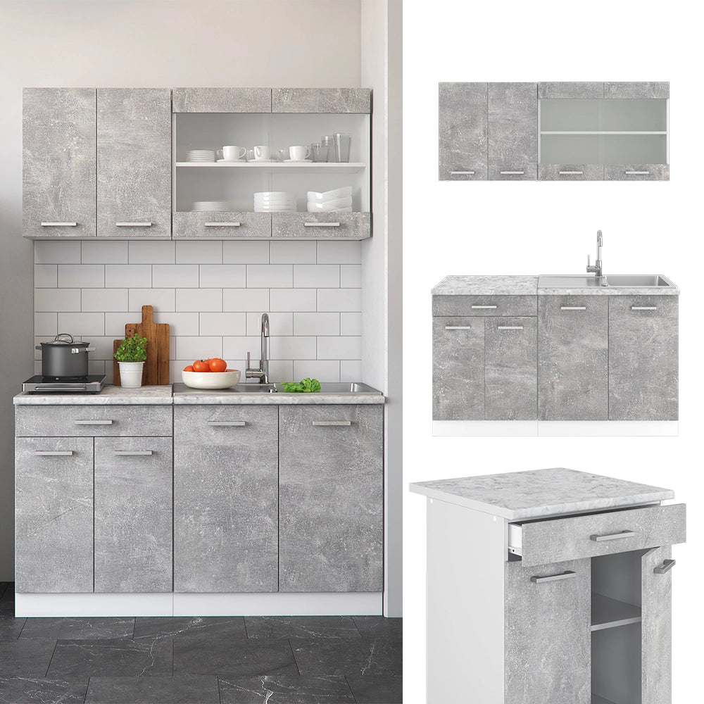 Vicco Cucina monoblocco Cemento/Bianco 140 cm , PL Rovere
