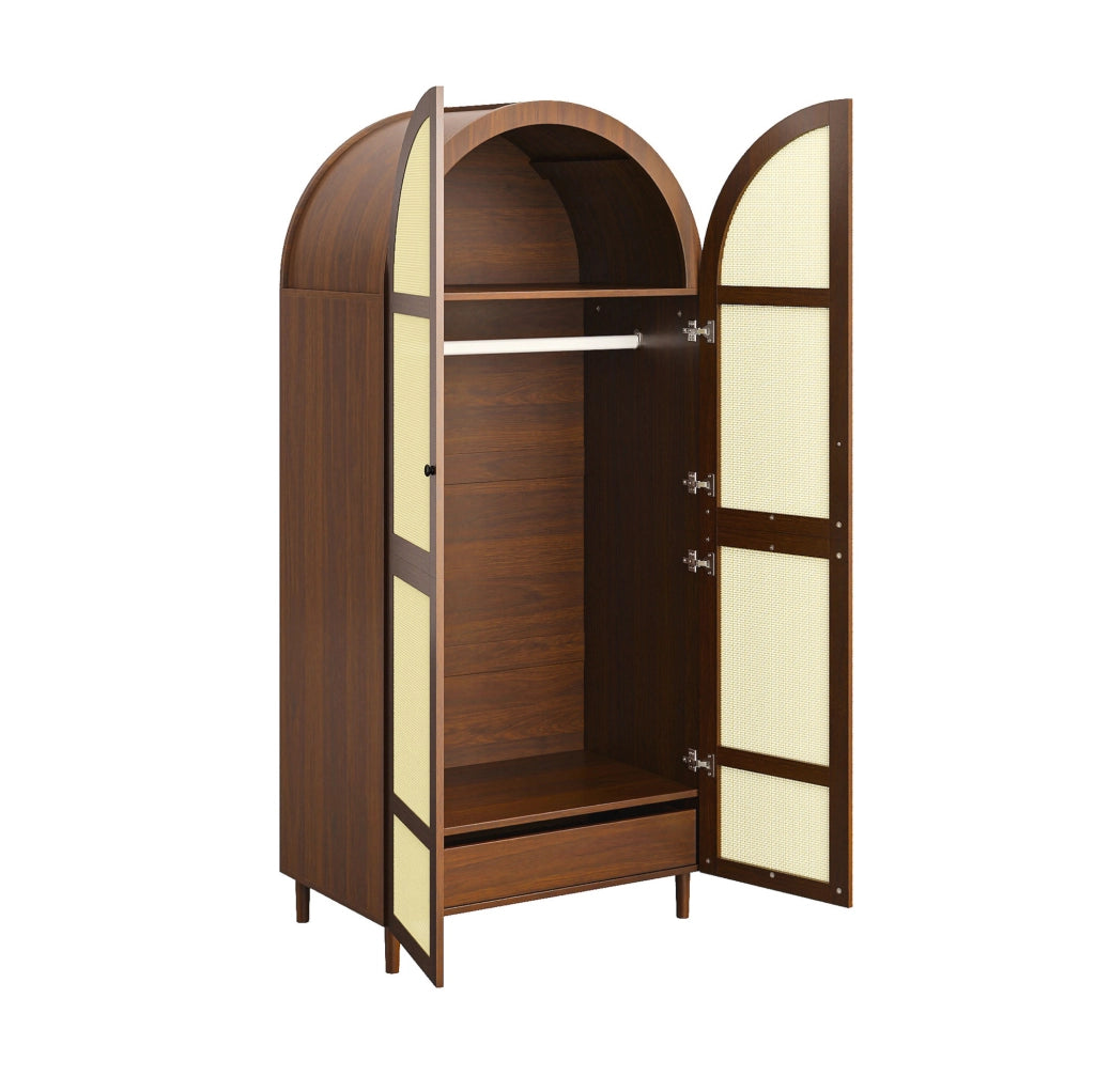 Armadio con ante curve in rattan, 80x50x179 cm