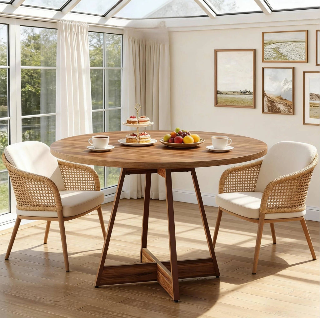 Tavolo da pranzo rotondo Ø100 cm per 2-4 persone con base centrale in MDF marrone