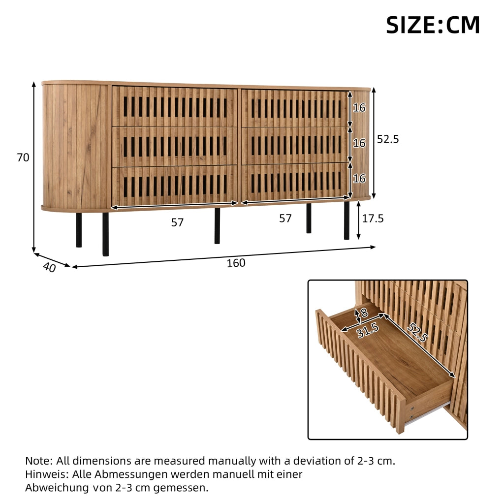 Madia 160x40x70 cm con 6 cassetti in MDF effetto legno naturale HAVRYA