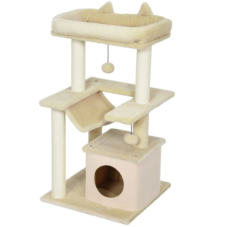 Tiragraffi per gatti 90 cm con amaca e cuccia, crema