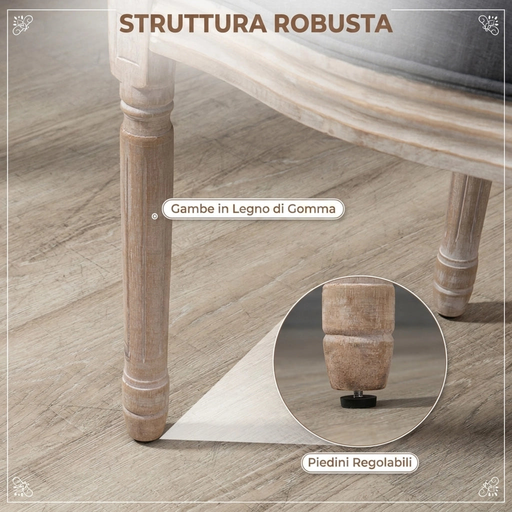 Set 2 Sedie Sala da Pranzo 49x56x96 cm con Schienale in Rattan Traforato Gambe in Legno in Tessuto Effetto Lino Grigio