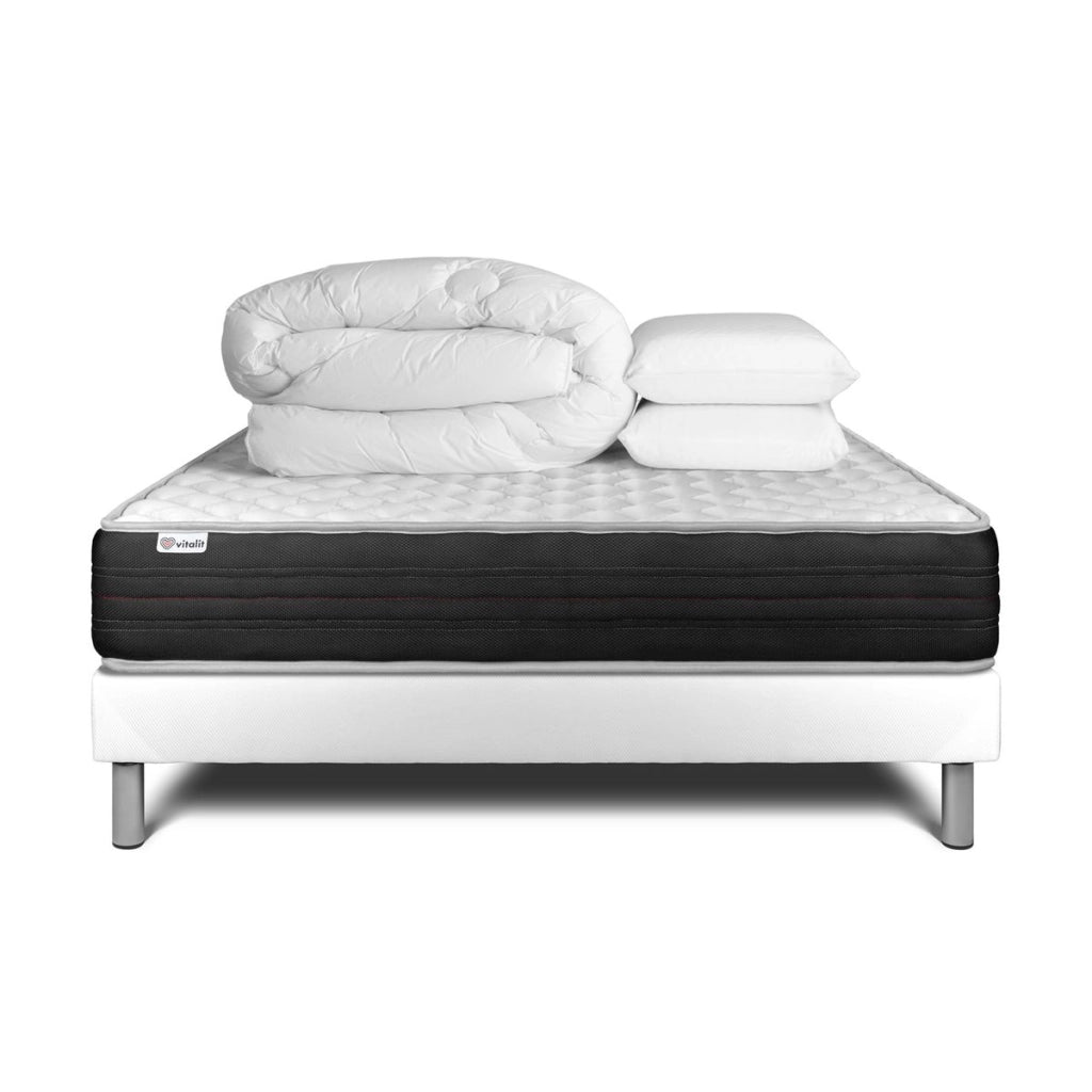 Pacchetto letto completo - Materasso 160x200cm + Box spring con doghe (kit) + 2 cuscini + Piumino - Vitalmemo One