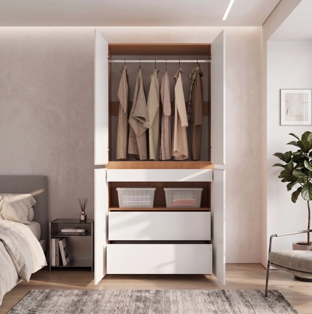 Armadio guardaroba con cassetto portagioie; 90 x 50 x 200 cm; MDF e truciolare; bianco