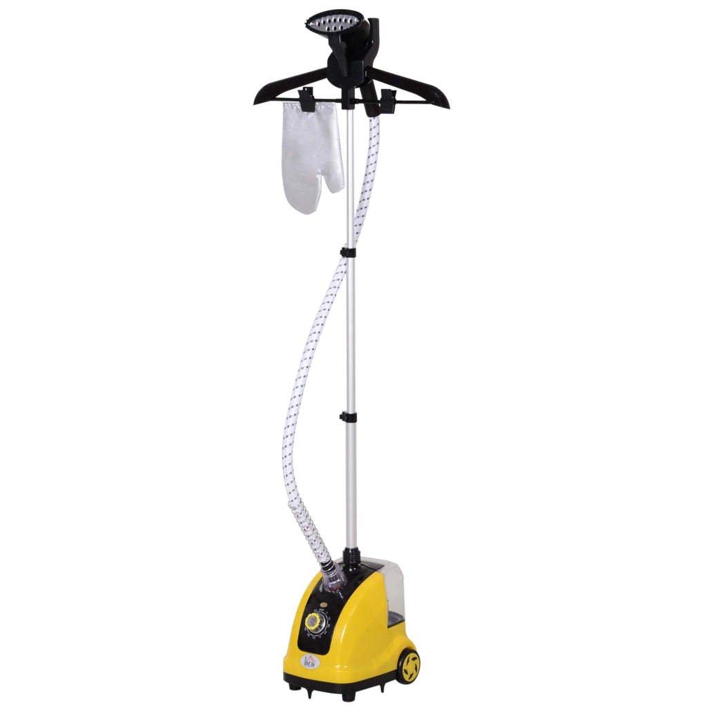 Stiratrice Verticale a Vapore,Stiratore Verticale 1950W da 1.4L con Asta Estendibile e 2 Rotelle per Abiti,Tende e Divani,in ABS e PP,26x21.5x29cm,Giallo