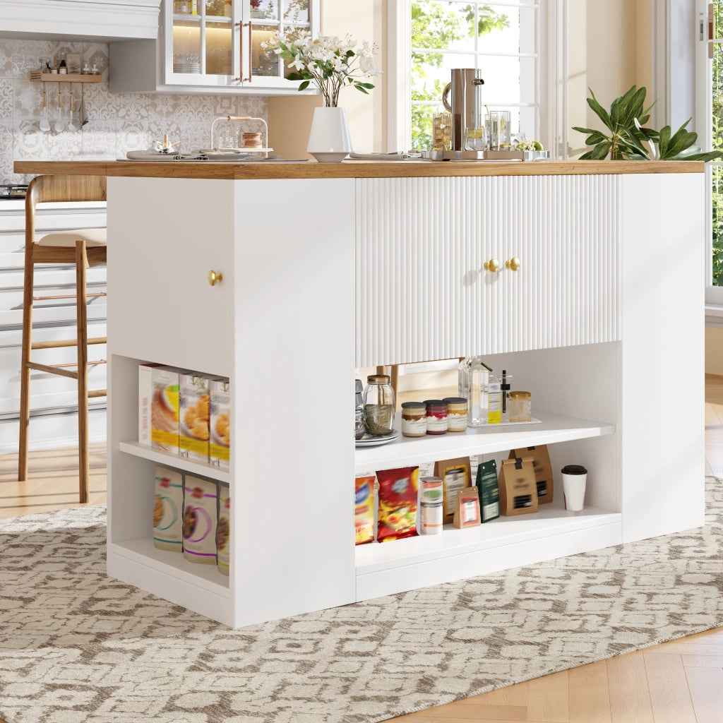 Isola da cucina con piano pieghevole armadio a 2 ante cassetti e ripiani in MDF bianco e metallo