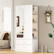 Armadio con specchio; 2 cassetti e 4 ripiani aperti; 80 x 40 x 180 cm; MDF bianco
