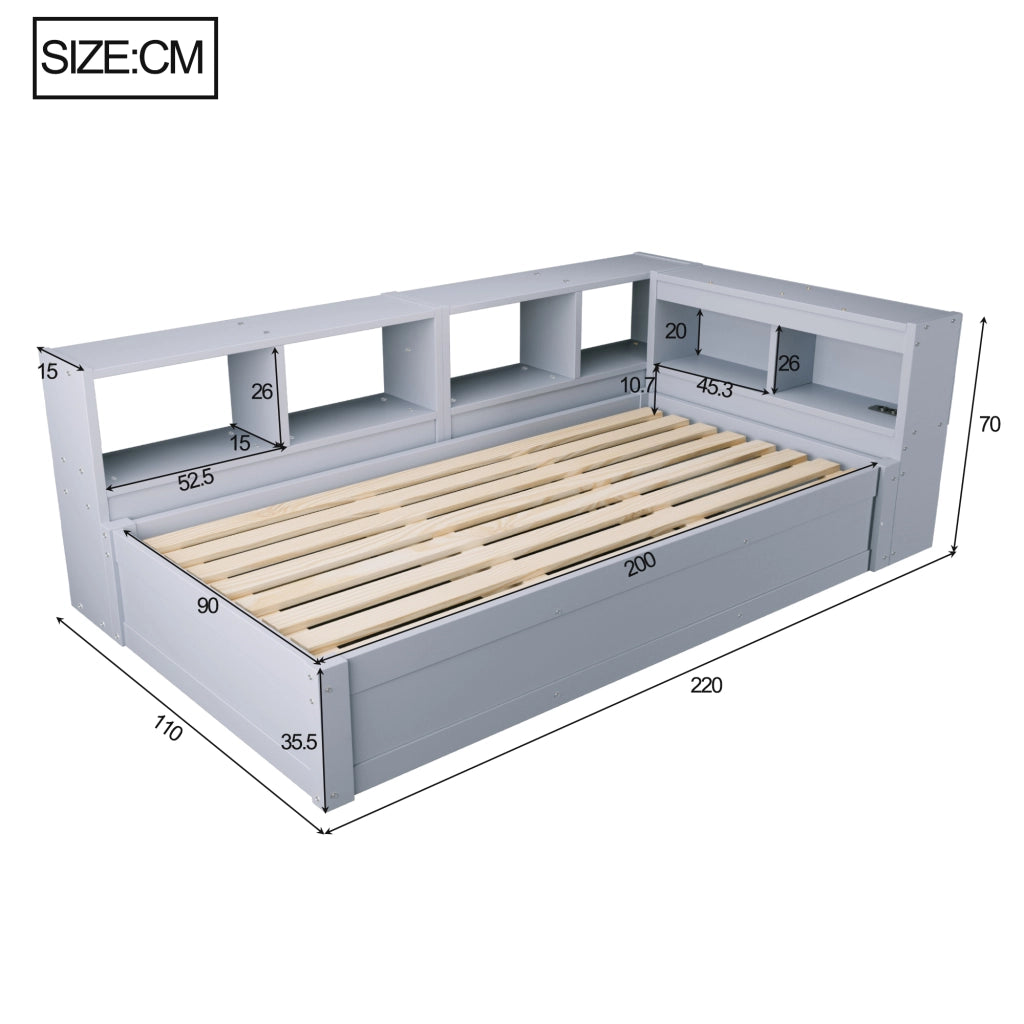 letto multifunzione mdf grigio 90 x 200 cm