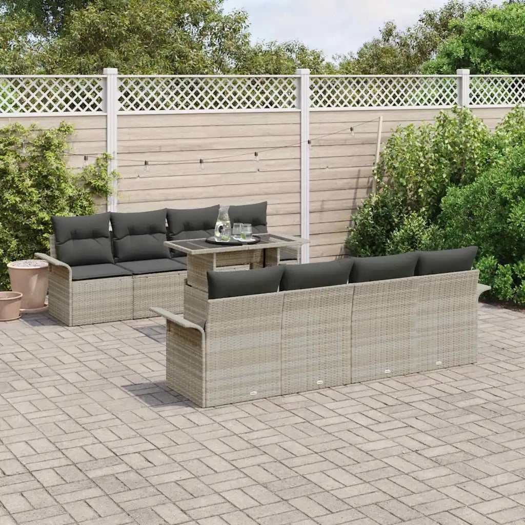 Set Divano da Giardino 9 pcs Grigio chiaro polyrattan