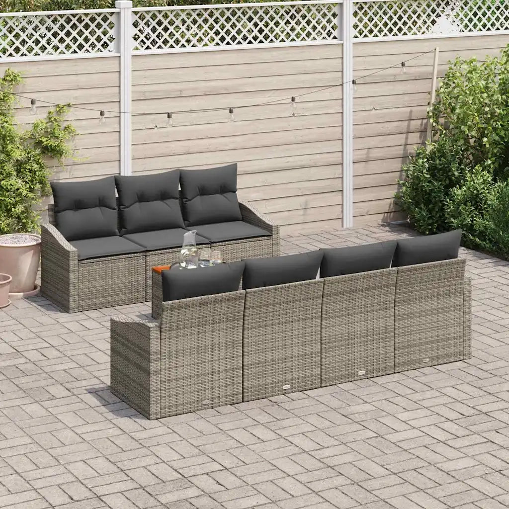 Set Divano da Giardino con cuscino 8 pcs Grigio polyrattan