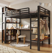 Letto a soppalco 90x200 cm con scrivania; appendiabiti e ripiani nero HOMVRA