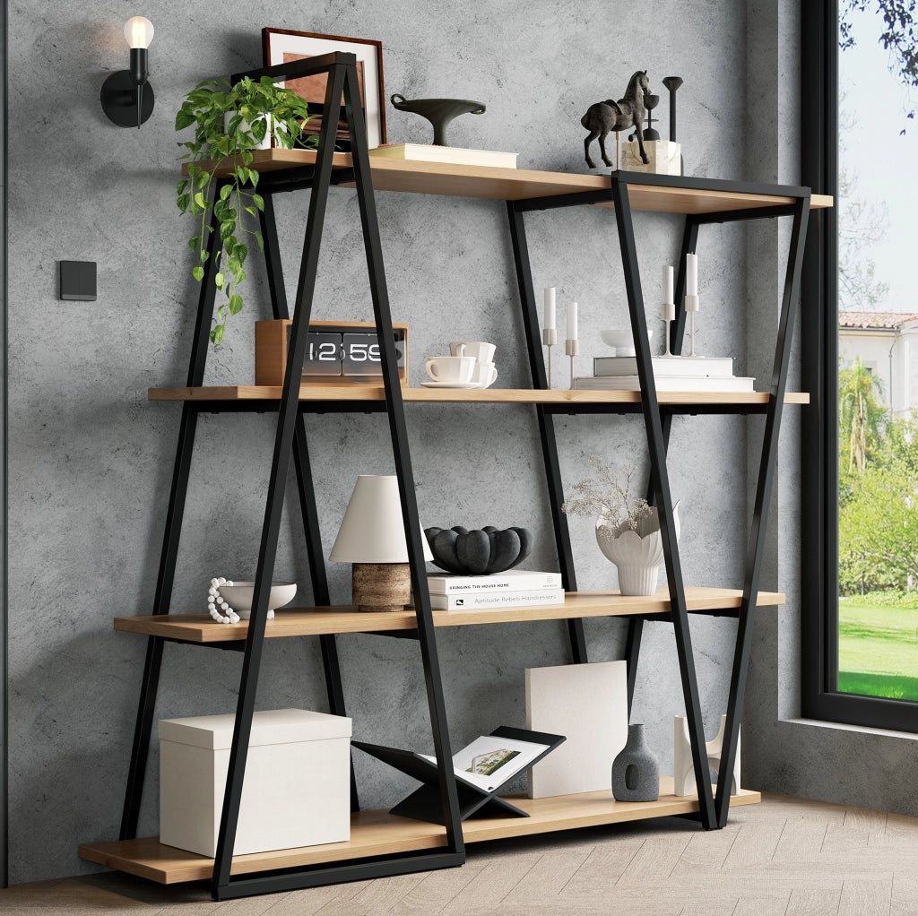 Scaffale a pavimento 158x35x166 cm con 4 ripiani in MDF e struttura in ferro nero