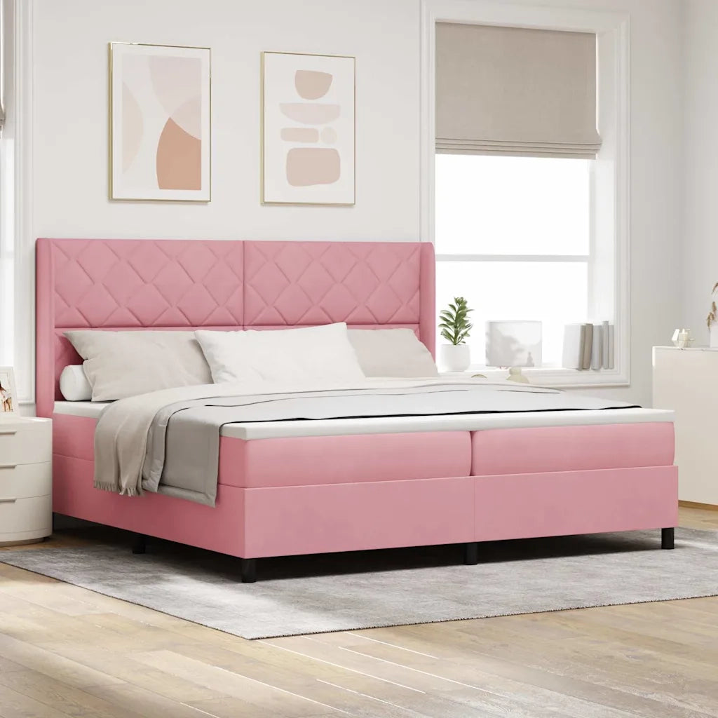 Letto a molle con materasso Rosa 200 x 200 cm Velluto