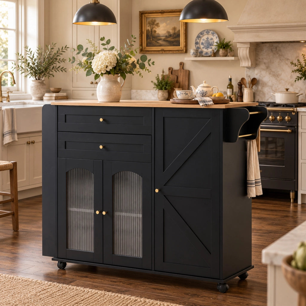 ISOLA CUCINA Mobile 110 cm con Piano Pieghevole Nera