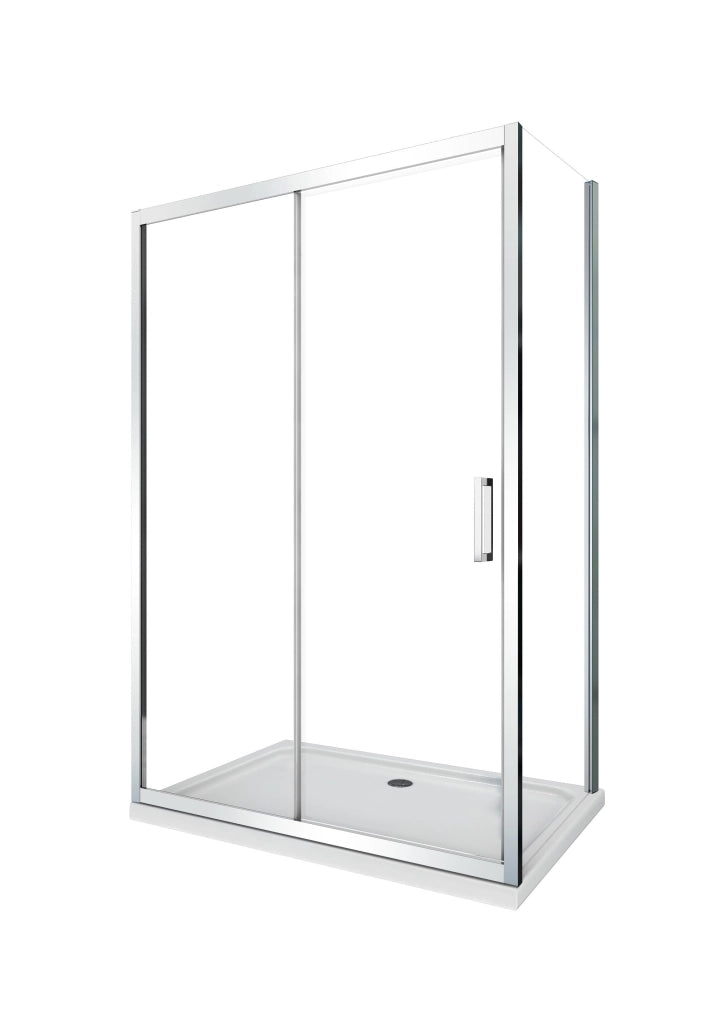 Box doccia angolare parete fissa e ANTA FISSA + PORTA scorrevole vetro 6 mm MISURA 67,5-70 ANTA FISSA + PORTA 115-120