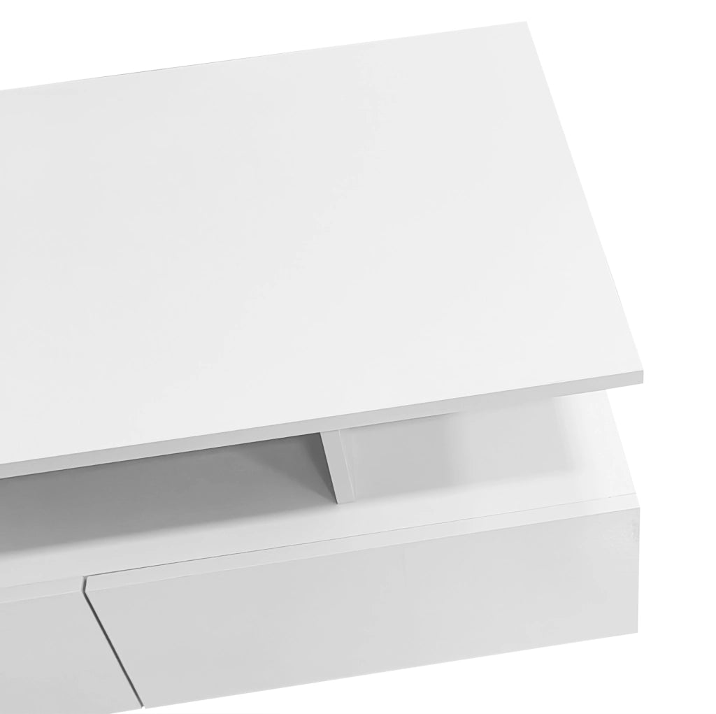 Tavolino da caffè lucido con LED; 2 cassetti; 90x55x41 cm; bianco