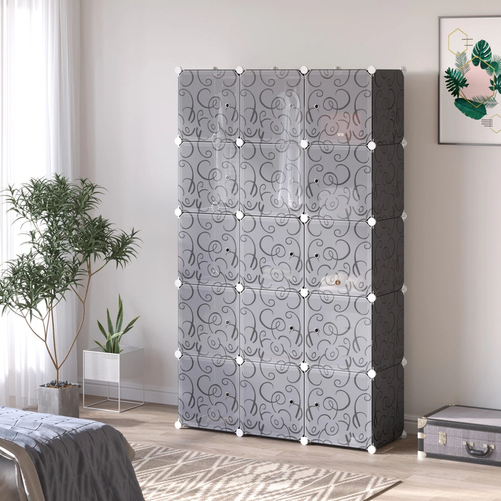 Armadio modulare 111x47x183 cm con 2 barre appendiabiti; plastica e metallo; nero