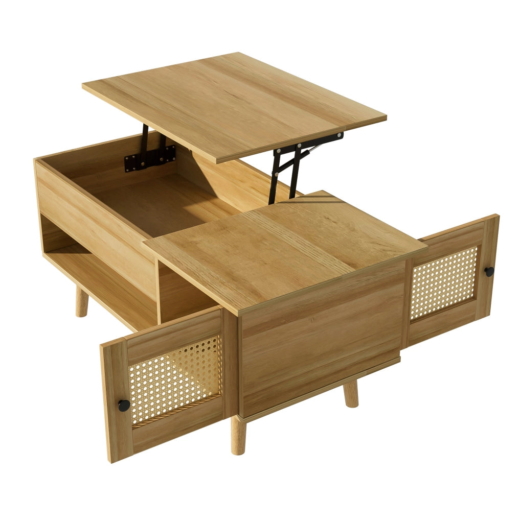 Tavolino da salotto con piano sollevabile 103x50 cm in legno e nero; con vano contenitore