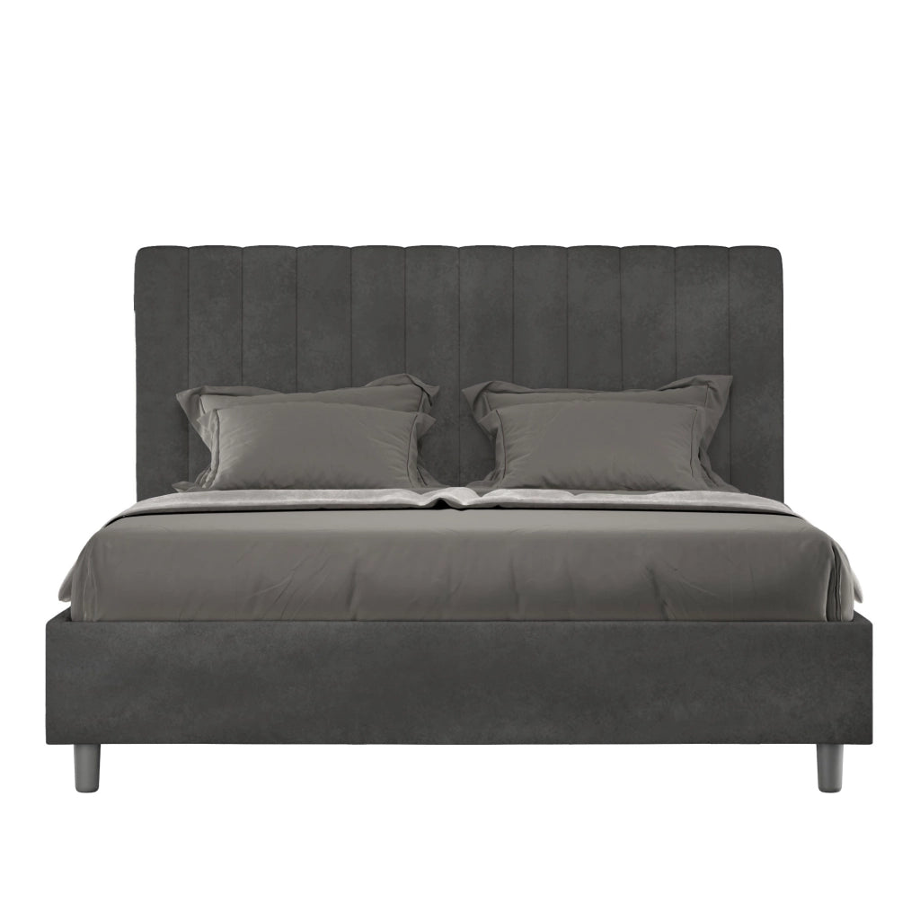 Letto 1 Piazza E Mezzo 130x190 cm con Rete e Contenitore Imbottito in Microfibra Agueda Grigio