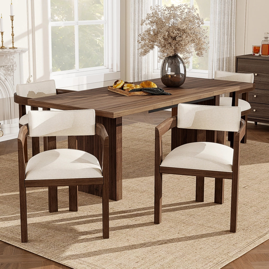 SEDIA con braccioli Set da 2 pezzi Legno massello e lino Colore noce