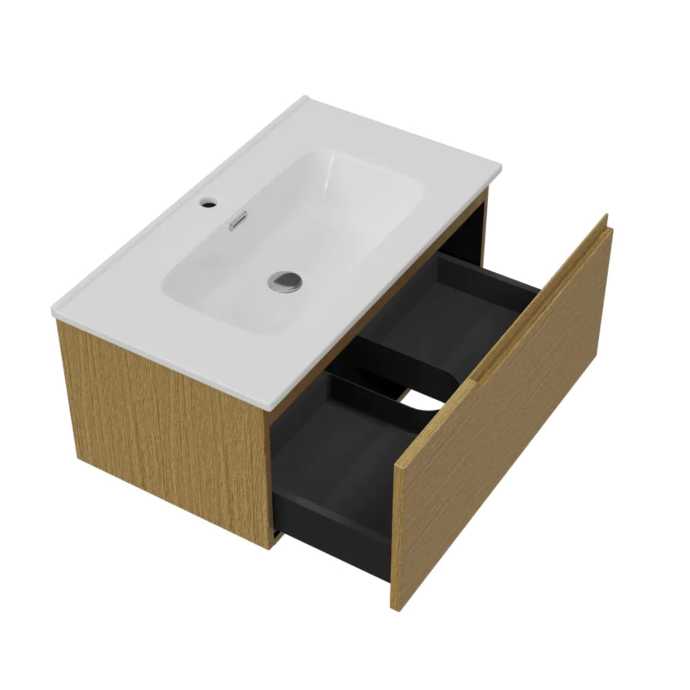Mobile bagno sospeso 100cm un cassetto con lavabo rovere tabacco | Komi