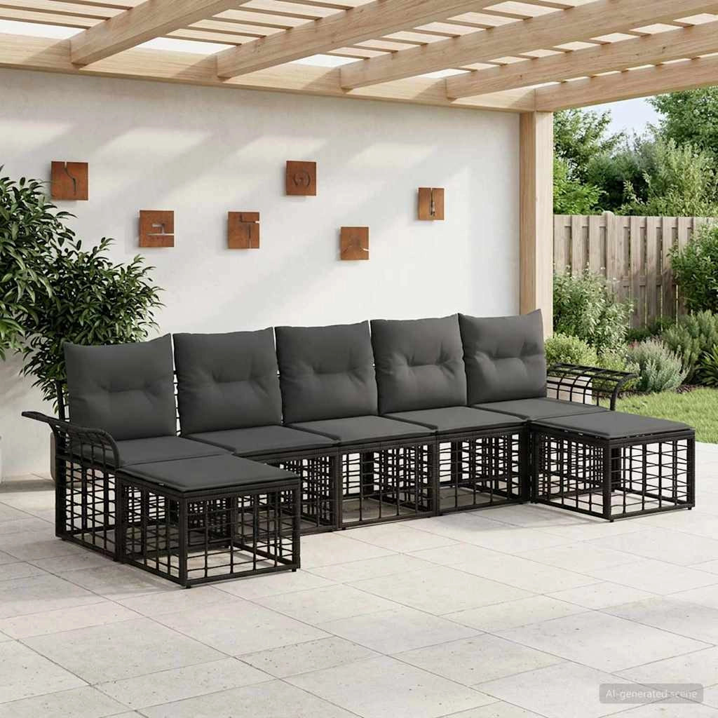 Set di divani da esterno 7 pz Nero e Grigio scuro Poliestere 3437745