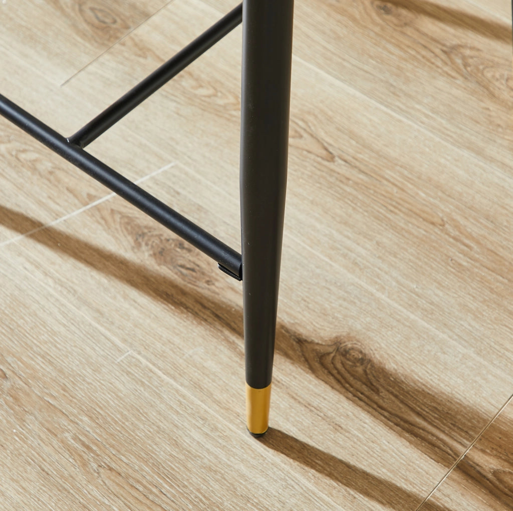 Set di 2 sgabelli da bar in ciniglia beige con schienale e poggiapiedi nero-oro HOMVRA