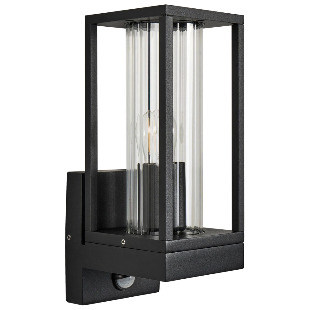 Applique da esterno in alluminio nero con sensore di movimento e illuminazione d'accento, IP44, design moderno