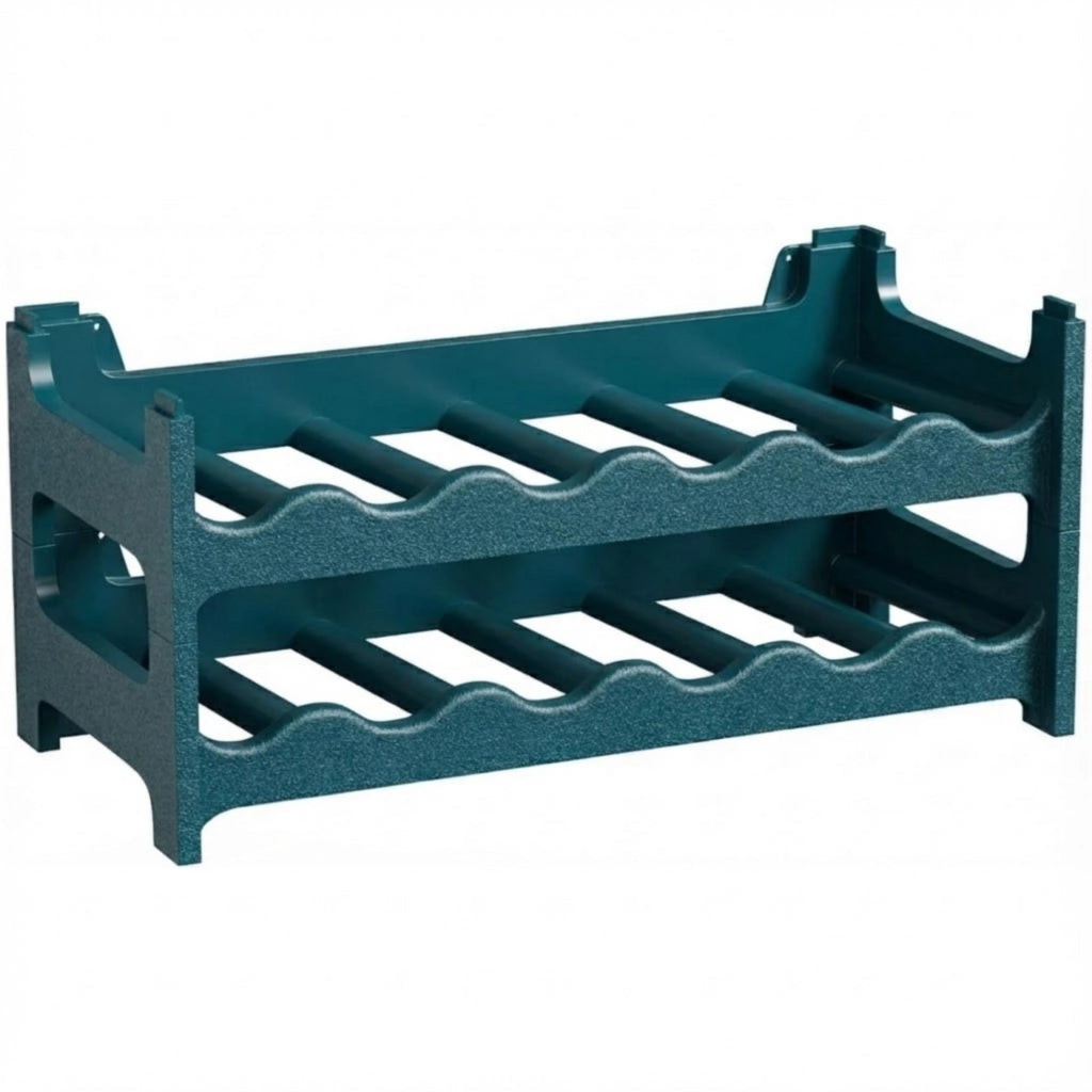 CookandSupply x TheWV Cantinetta Vino in Plastica Modulare Impilabile, Portabottiglie Effetto Pelle Martellata, 6 Bottiglie per Modulo, Scaffale Portavino Salvaspazio - Verde Petrolio, 12