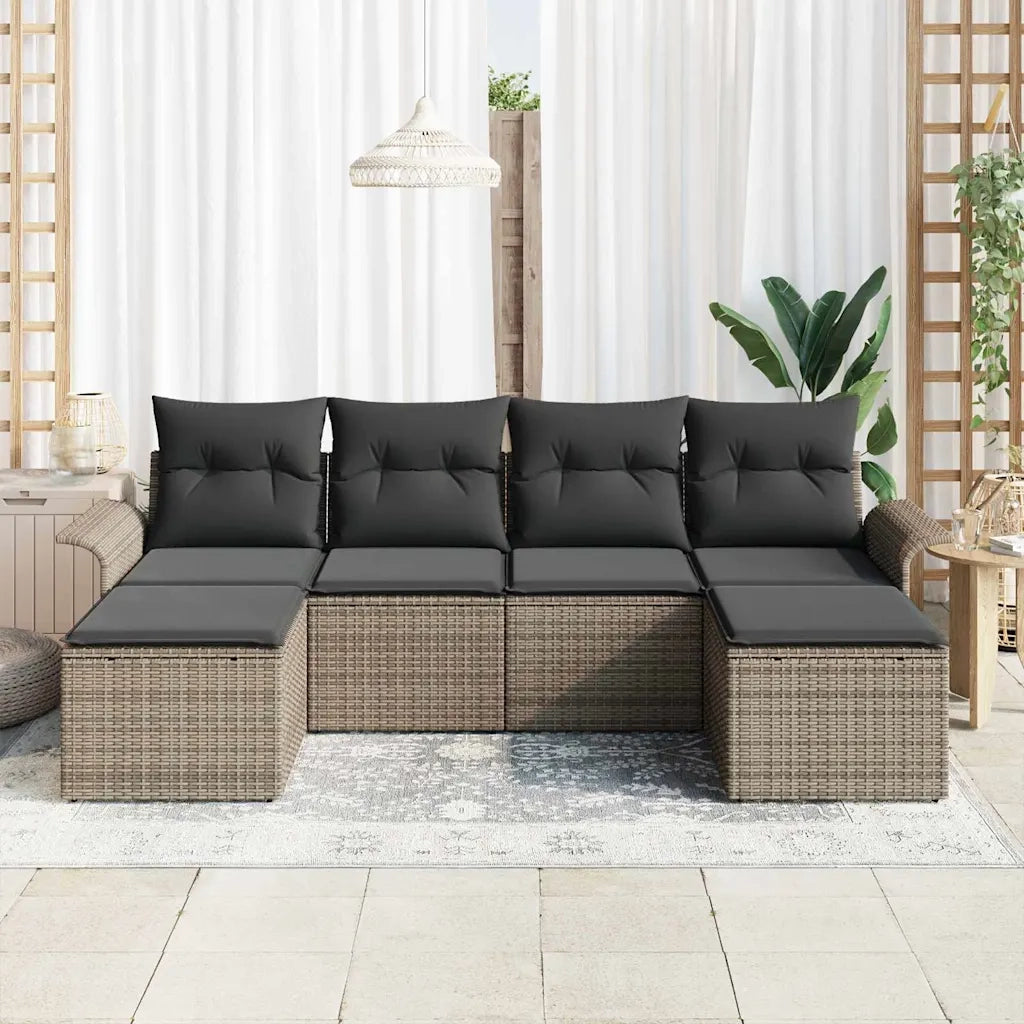 Set Divano da Giardino 6 pcs Grigio polyrattan