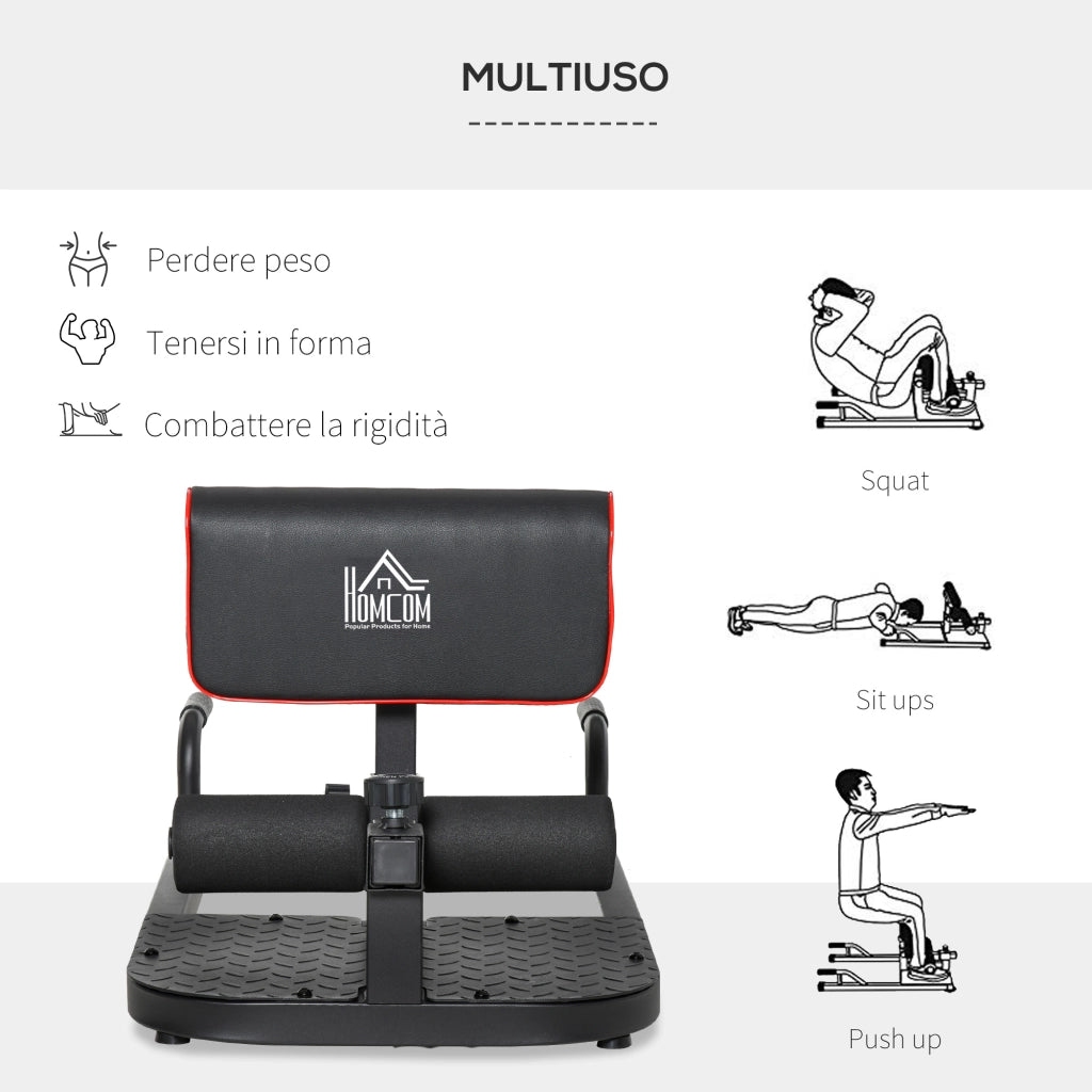 Macchina Squat 3 in 1, Macchina per Deep Sissy Squat Sit Up Push Up Regolabile Acciaio, Multifunzione, per Fitness, Allenamento, Leg Press, Addominali e Flessioni, Nero