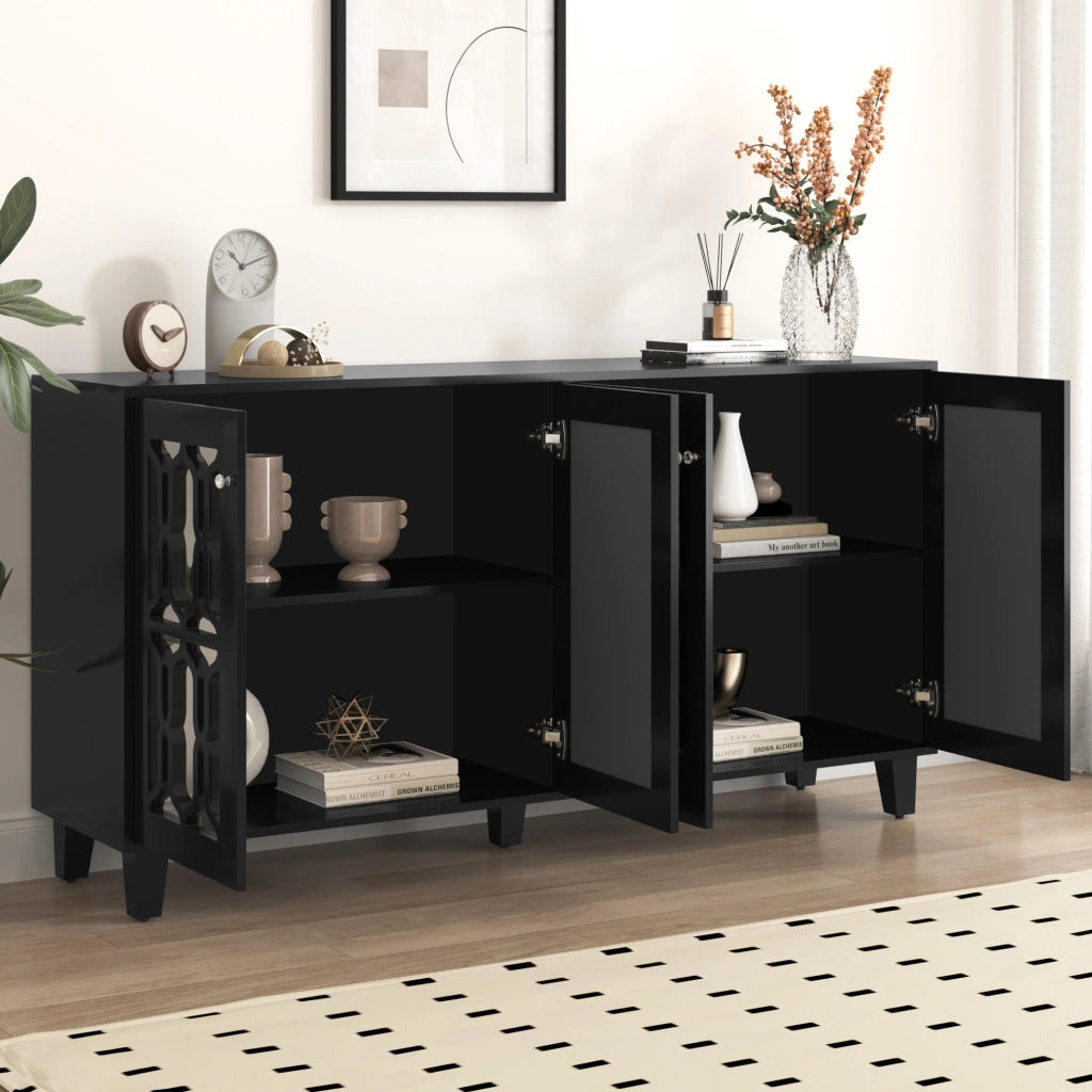 Credenza a specchio con 4 ante e 2 ripiani regolabili, per soggiorno e sala da pranzo, in MDF nero, 160 × 40 × 84 cm