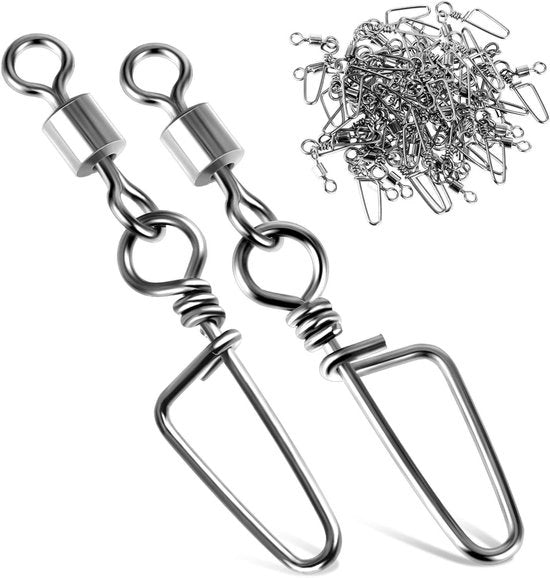 Hengelsnap con 25 pezzi - wervel per canna da pesca - carrello rotante - acciaio inox - resistente alla corrosione - connessione con bielle a rulli - per acque salate e dolci