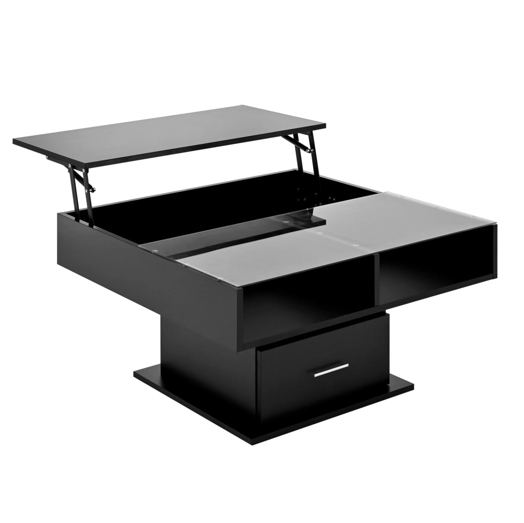Tavolino da salotto elevabile 78x78 cm con LED Bluetooth in truciolare nero