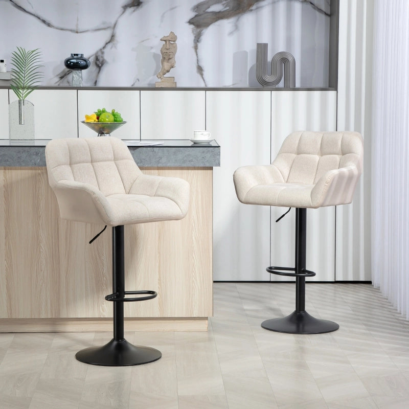 Set di 2 sgabelli da bar 57.5x52.5x93-114 cm regolabili in altezza in ecopelle crema