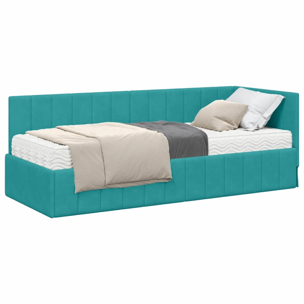 Struttura Letto Angolare con Materasso 2 pz-Giroletto con materasso Turchese Velluto 519850