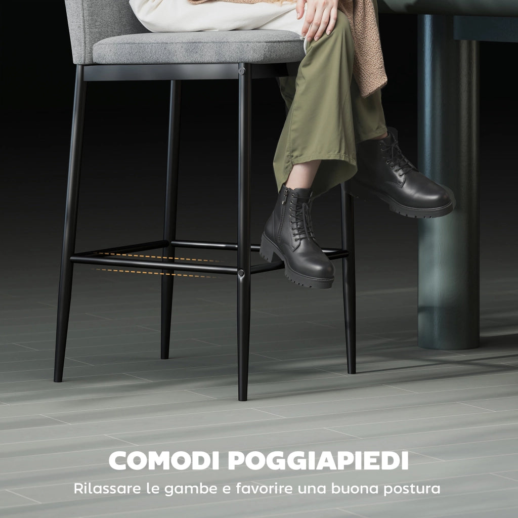 Sgabelli Bar Moderni in Velluto con Schienale e Poggiapiedi ¨C Zephmum ¨C Grigio 41x52x97 cm
