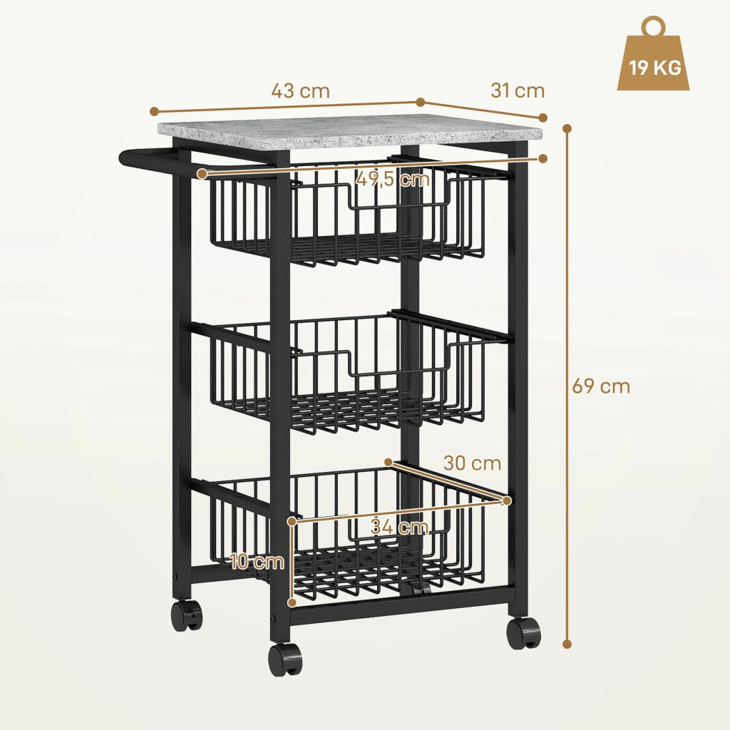 Carrello da cucina con 3 cestelli in acciaio ¨C zephmum ¨C mobile su ruote