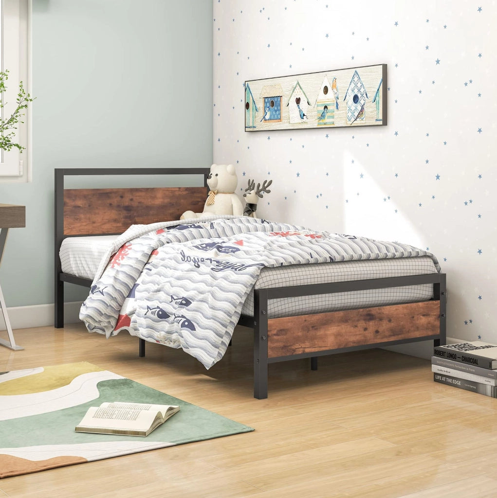 Letto singolo 90 x 200 cm in metallo e MDF con rete e vano sottoletto