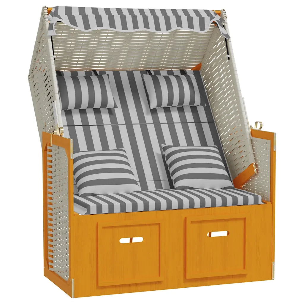 Strandkorb con Cuscini Polyrattan Legno Massello Bianco Grigio CFW2155190