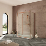 Box doccia tre lati 70x120x70cm con porta scorrevole profili rame spazzolato vetro 6mm trasparente anticalcare h190| Portofino