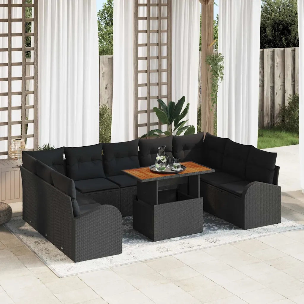 Set Divano da Giardino 10 pcs Nero Poly Rattan